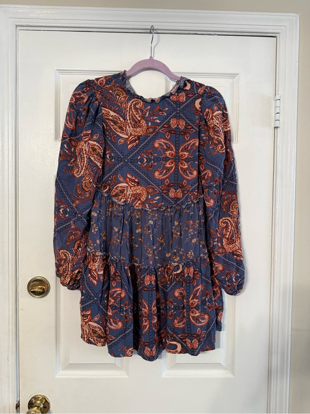True Craft Navy Blue Paisley Mini Dress with Rust Accents